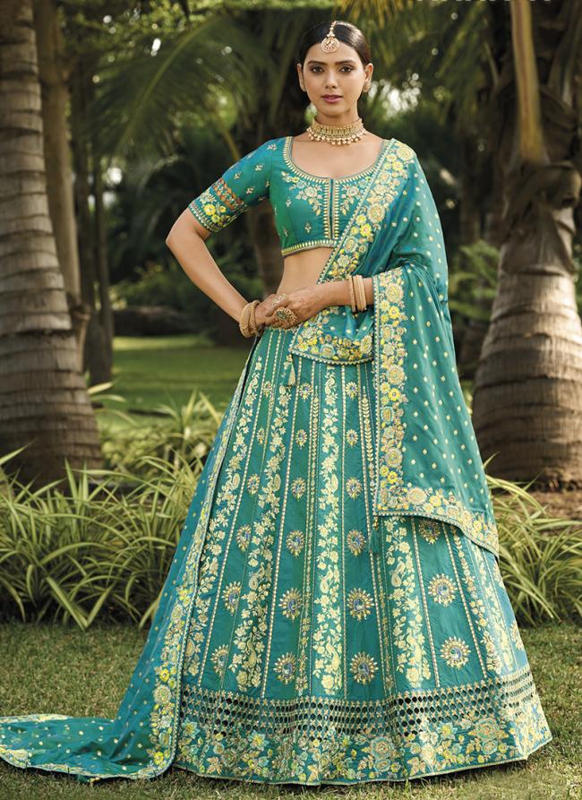 Banarasi Silk Blue Wedding Wear Embroidery Work Lehenga Choli